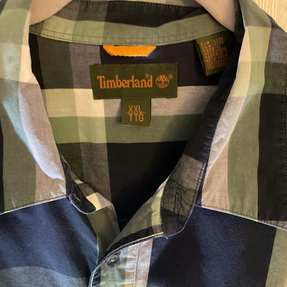 Timberland Men's Navy and Green Plaid Long Sleeve Shirt - Picture 4 of 7